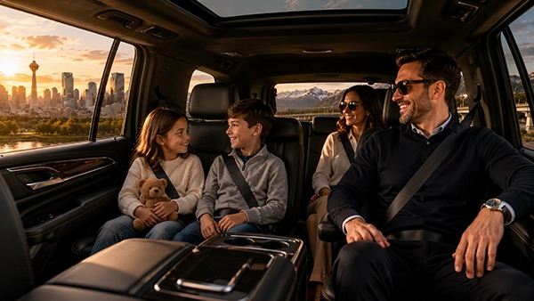 Family enjoying a comfortable ride with Black Sedan