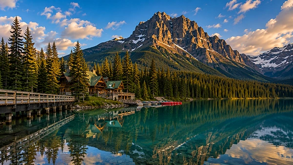 Emerald Lake Lodge on jade green glacial water