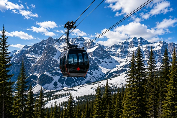 Mountain gondola above the peaks near Golden BC