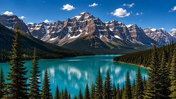 Turquoise glacial lake and mountains near Jasper